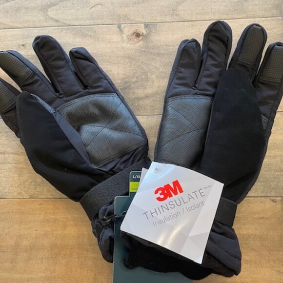 Tek Gear Gloves NEW Mens L /Xl Warm Gear Ski Black 3M Thinsulate Water Resistant - Picture 1 of 2